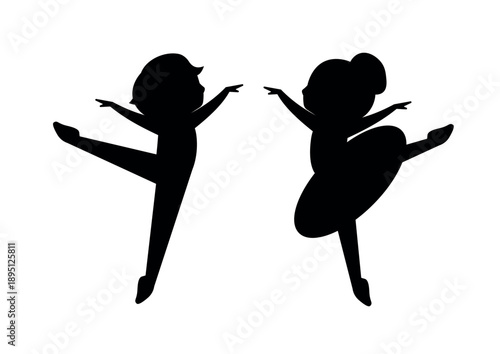 Silhouettes of girls jumping on a white background. Vector illustration