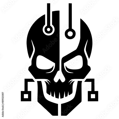 Tech Skull Logo Icon with Circuit Elements for Cyber and Gaming Themes