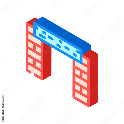 Isometric illustration showing a red brick archway structure with a blue signboard across the top, representing an entrance or gateway for various architectural and design concepts