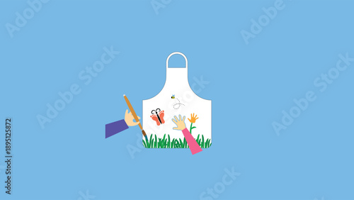 Vector illustration of an apron with a brush in the grass.