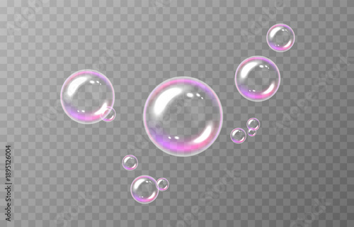 Realistic soap bubbles PNG. Flying soap bubbles on an isolated transparent background. Bubbles from foam or detergent.
