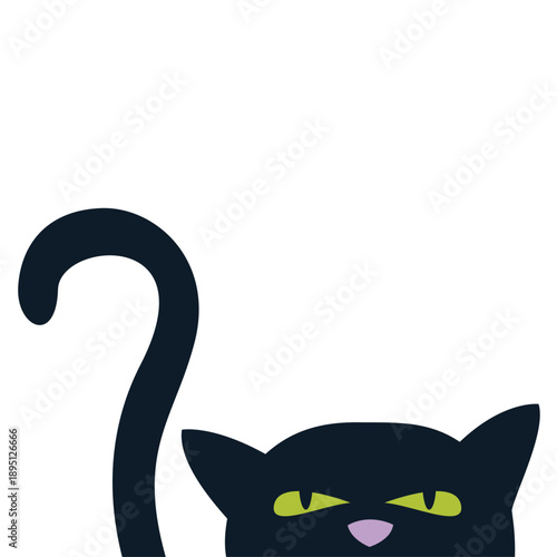 Vector illustration of a cat peeking out from below