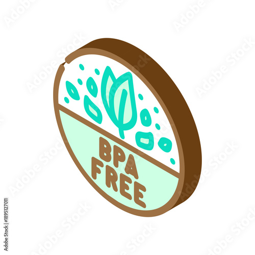 Bpa free product emblem showing two green leaves and small dots in the upper part, with bpa free text in the lower part, identifying health conscious non toxic materials