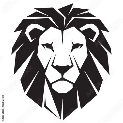 Bold Geometric Lion Head Illustration in Monochrome Design