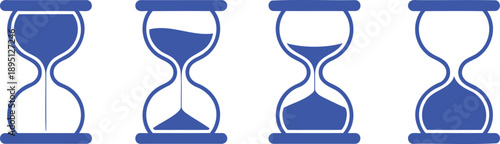Four blue hourglasses showing different stages of time passing