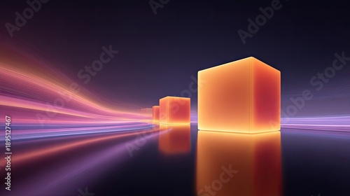 Abstract glowing cubes with vibrant neon lights creating a dynamic and modern digital landscape in a dark setting reflecting creativity and innovation