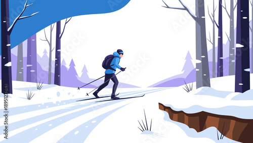 Winter adventure: cross country skiing through snowy forest landscape