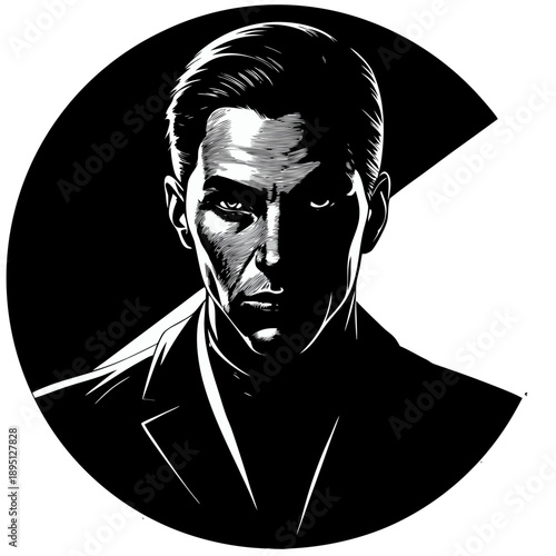 Dramatic Black Silhouette with Clean Contours on Bright Minimal Background