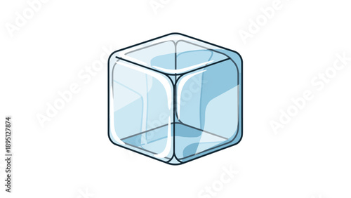 3d isometric blue ice cube with transparent surfaces and shadows
