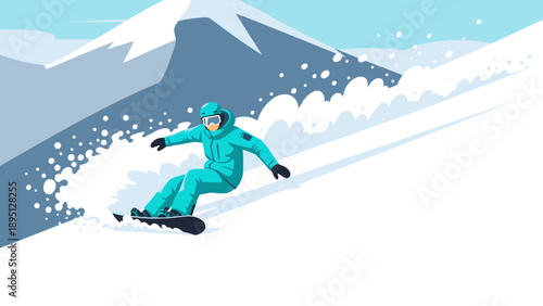 Dynamic snowboarding adventure in minimalist mountain scene