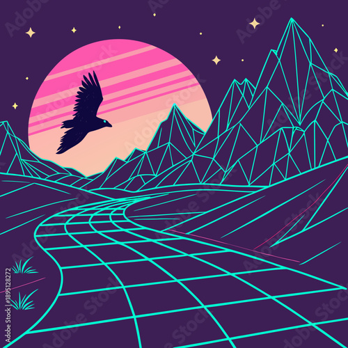 Eagle soaring over mountain range