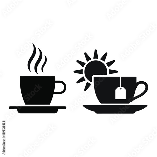 cup of coffee and tea icon with steam on saucer
