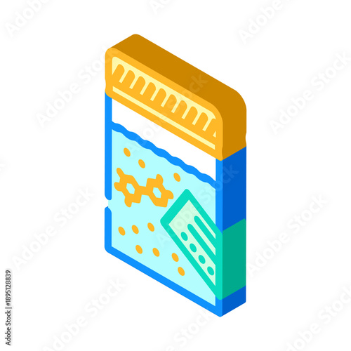 Chemical test jar with colored liquid, molecule diagram and test strip illustrating laboratory analysis, medical diagnostics, biochemical research, and healthcare testing processes