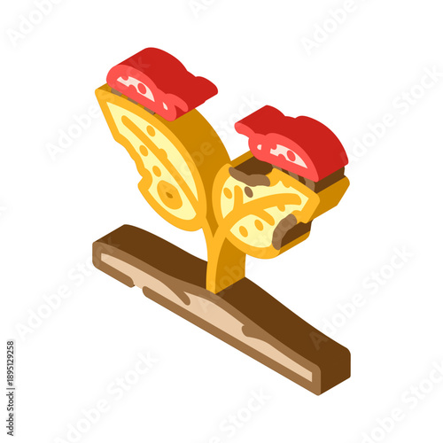 Insect pests consuming damaged plant leaves, illustrating concepts of agricultural challenges, crop destruction, pest control, and garden issues in an isometric graphic style