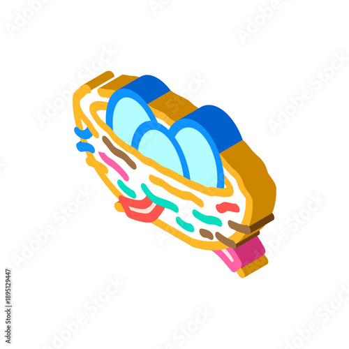 Isometric colorful bird nest with three blue eggs on white background, symbolizing new life, family, protection and spring in a modern, simple vector style illustration