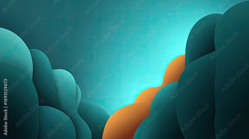 Obraz premium Abstract background with soft curves in teal and orange tones creating a dreamy, tranquil atmosphere perfect for creative projects and design inspiration
