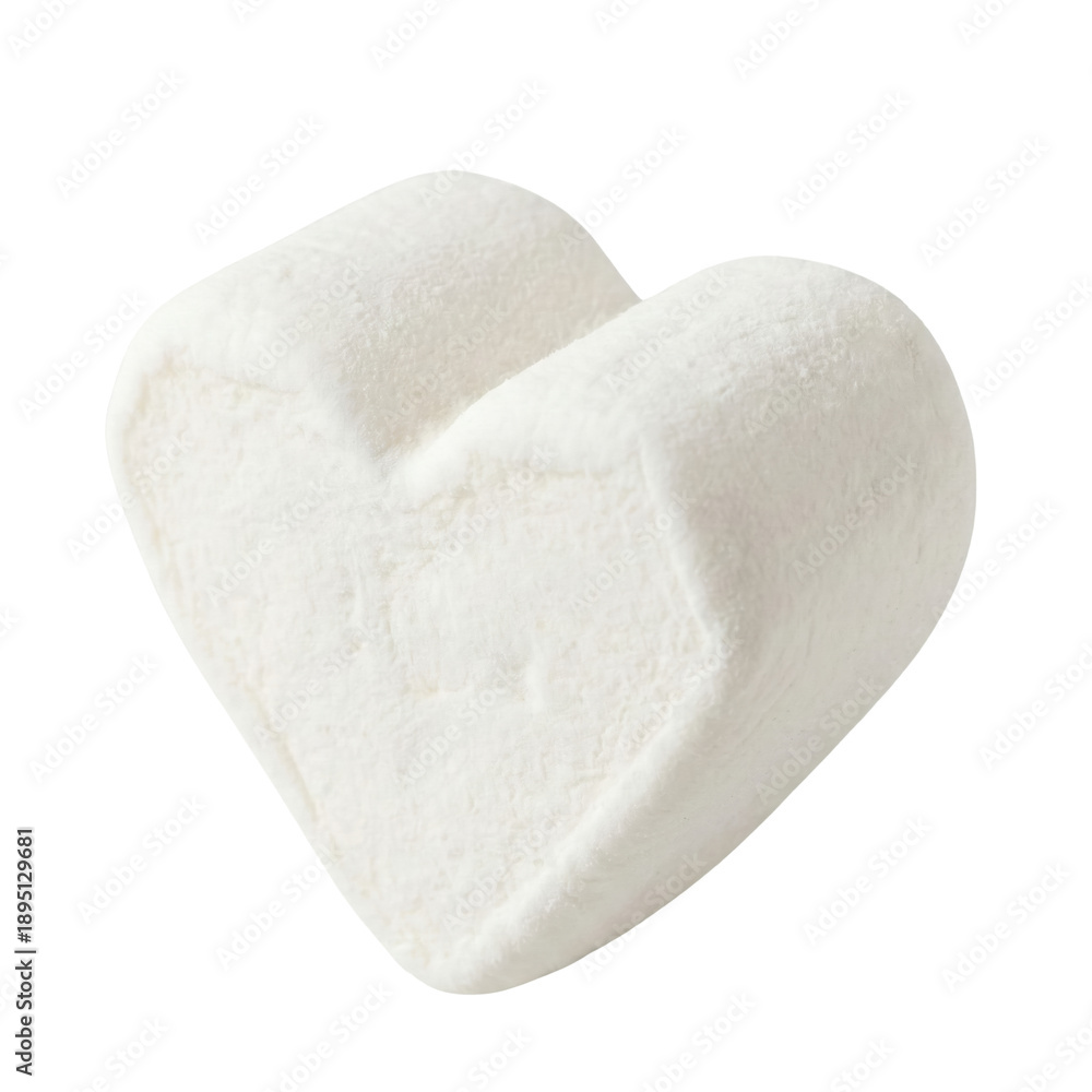 Fototapeta premium White heart shaped marshmallow isolated. Sweet soft candy.