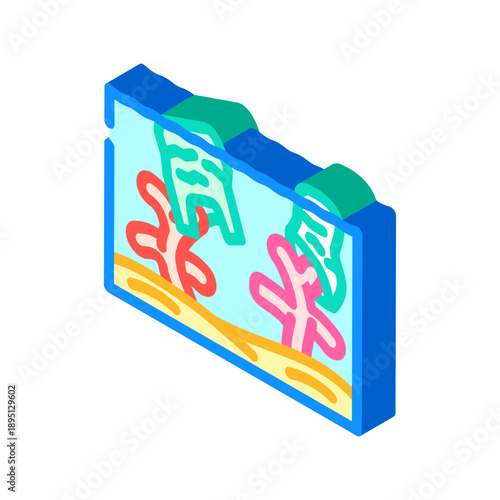 Aquarium displaying an underwater habitat with colorful aquatic plants, illustrating a domestic environment or hobby for keeping marine or freshwater life