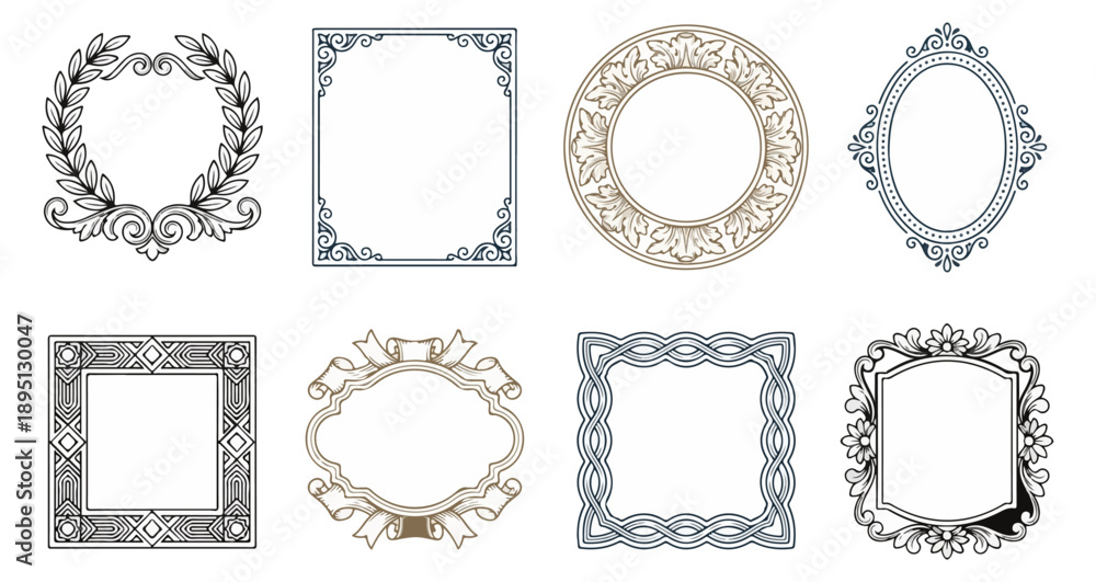 Obraz premium Decorative frame collection various shapes and styles vector illustration