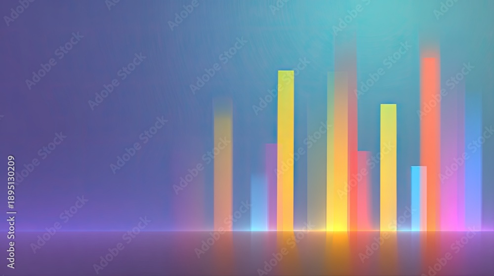 Fototapeta premium Colorful Abstract Bars Representing Data Visualization with Glowing Effects in Gradient Background and Reflections for Modern Design Aesthetic