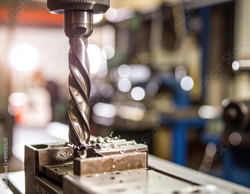 Wallpaper Mural Close up of drill bit drilling into metal in workshop Torontodigital.ca