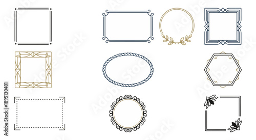 Decorative frames collection various shapes styles on black background