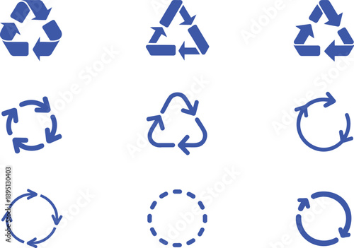 Blue recycle and circular arrow on white background