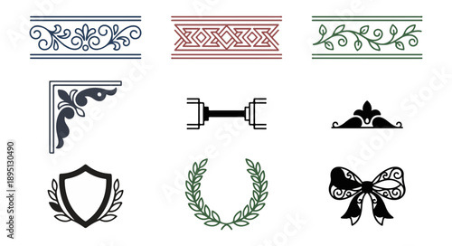 Decorative ornamental elements collection borders corners and emblems