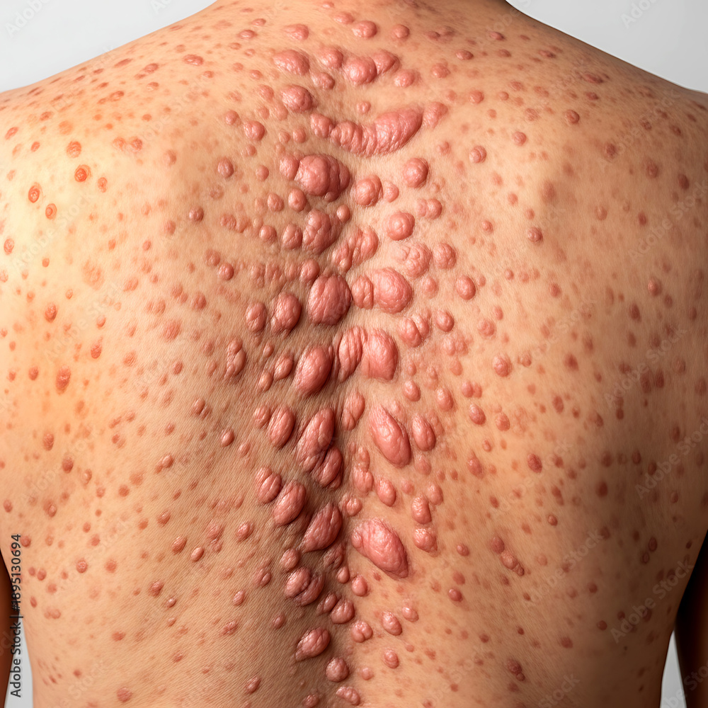 Fototapeta premium Close-up of Human Skin with Multiple Lesions back bumps