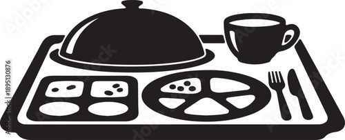Meal Tray in silhouette on white background.
