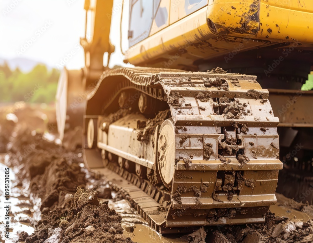 custom made wallpaper toronto digitalExcavator track moving through deep mud at a construction site