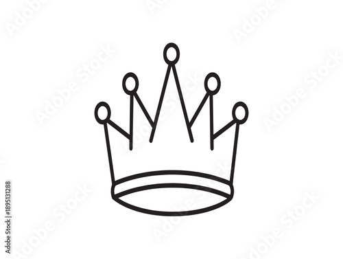 Simple black and white line drawing of a regal crown isolated on a white background