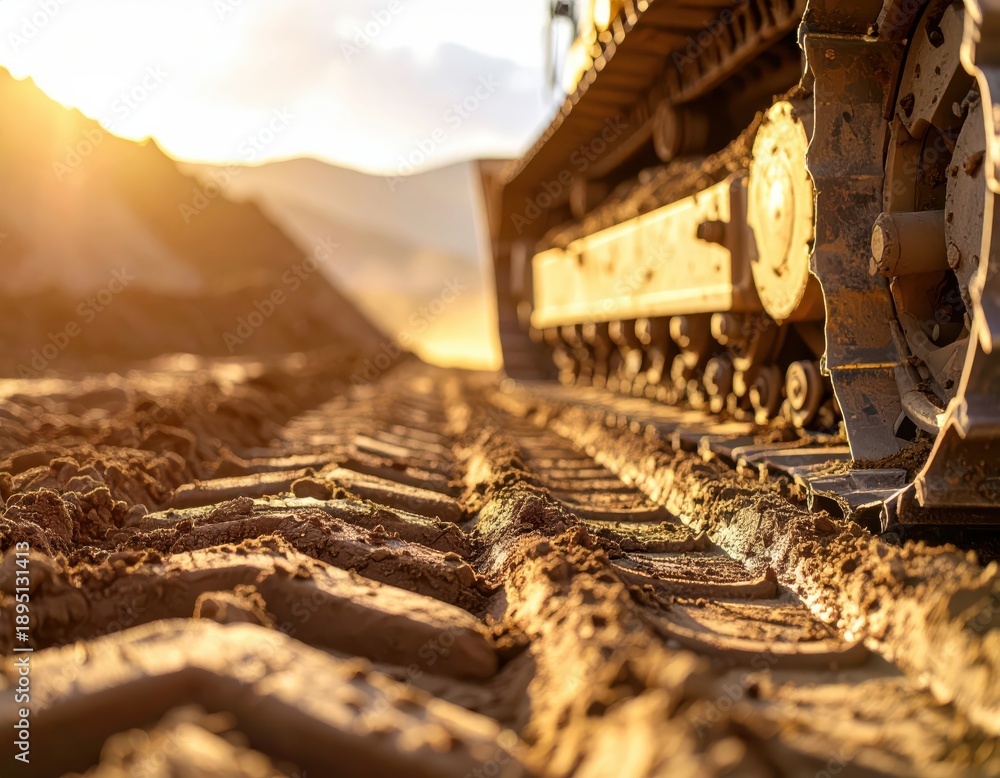 custom made wallpaper toronto digitalHeavy equipment track on muddy ground at sunset