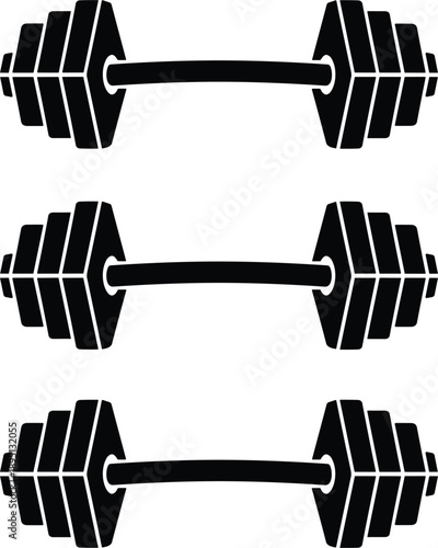 Dumbbell weight silhouette icon set showing stacked gym equipment for fitness strength training and bodybuilding design
