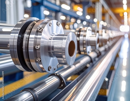 Wallpaper Mural Industrial Production Line with Polished Metal Pipes and Flanges in Modern Manufacturing Plant Torontodigital.ca