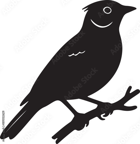 Skylark on mini branch on in silhouette white background.