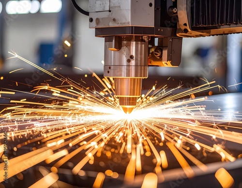 Wallpaper Mural Industrial laser cutting machine processing metal with glowing sparks Torontodigital.ca