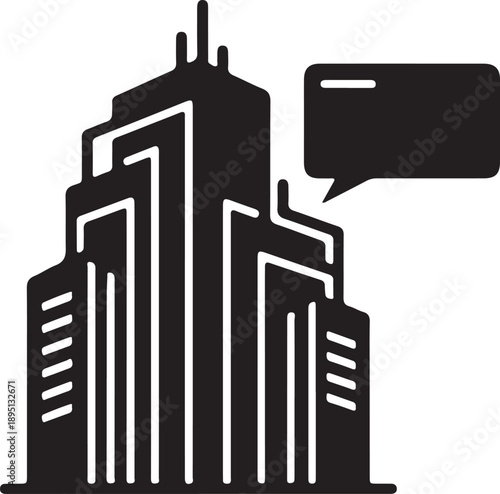Smart City Building With Chat Message Icon Isolated on White Background