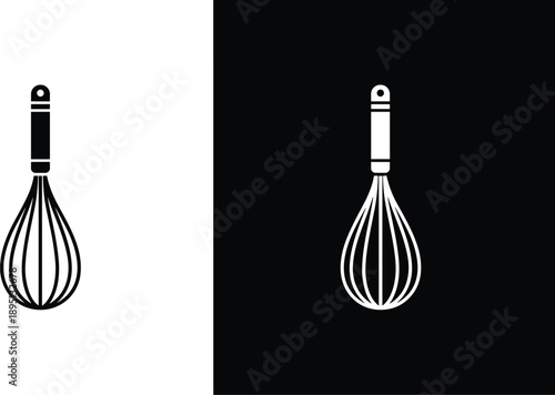 Kitchen whisk icon set in solid and outline styles for cooking baking culinary tools and food preparation design