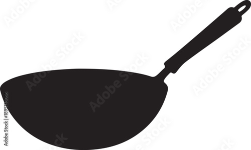 Stir Fry Pan in Silhouette in silhouette on white background.