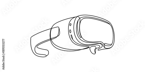 A continuous single line drawing capturing the essence of a futuristic virtual reality headset Vector, illustration