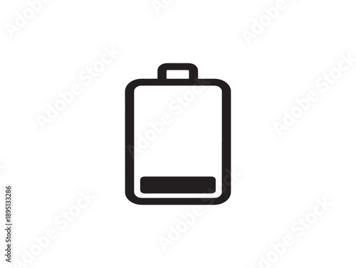 Simple black and white line art illustration of a battery with a low charge level