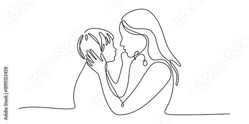 Continuous line drawing capturing the intimate bond between a mother and her child Vector, illustration