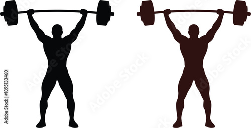 Weightlifting athlete silhouette icon set with barbell strength training bodybuilding fitness and gym power symbols