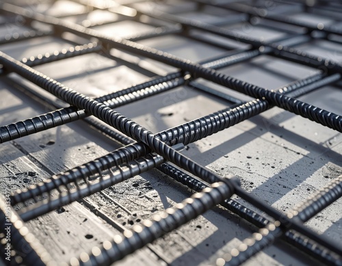 Wallpaper Mural Steel rebar grid for concrete reinforcement on a construction site with sunlight Torontodigital.ca
