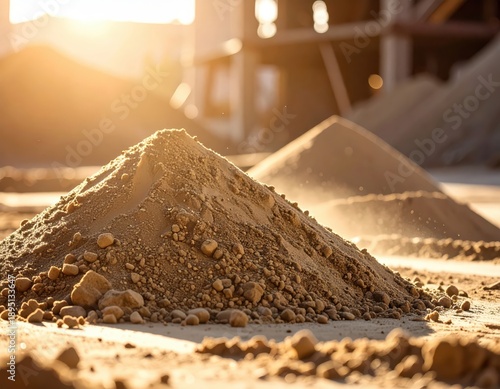 Wallpaper Mural Piles of sand and gravel at a construction site in golden hour sunlight Torontodigital.ca