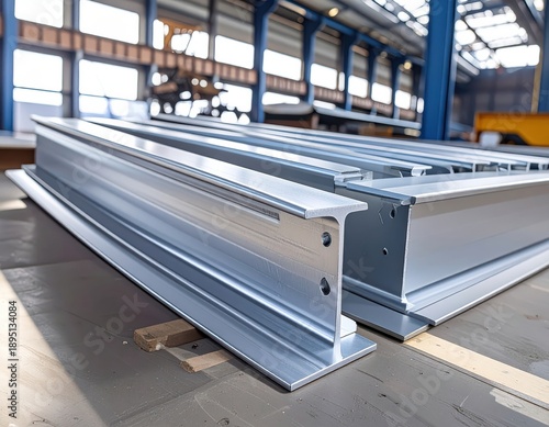 Wallpaper Mural New steel I-beams stacked in a large industrial factory Torontodigital.ca