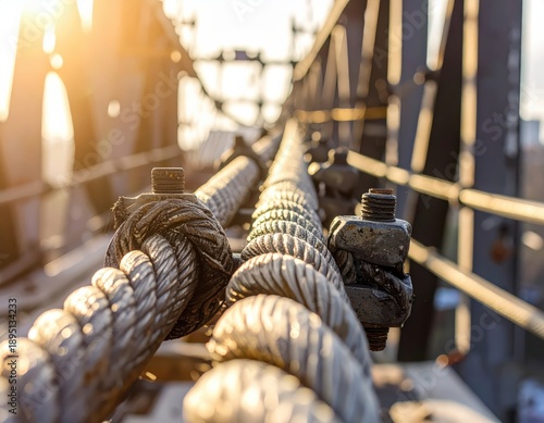 Wallpaper Mural Heavy duty steel wire ropes on bridge at sunset Torontodigital.ca