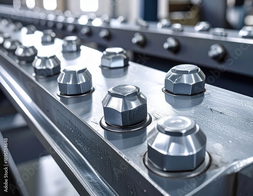 Wallpaper Mural Heavy duty metal bolts and nuts connecting steel beams in industrial factory Torontodigital.ca