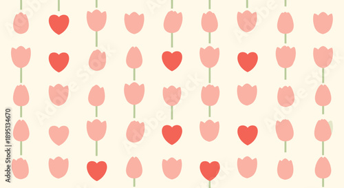 Colorful tulip flowers in heart shapes.